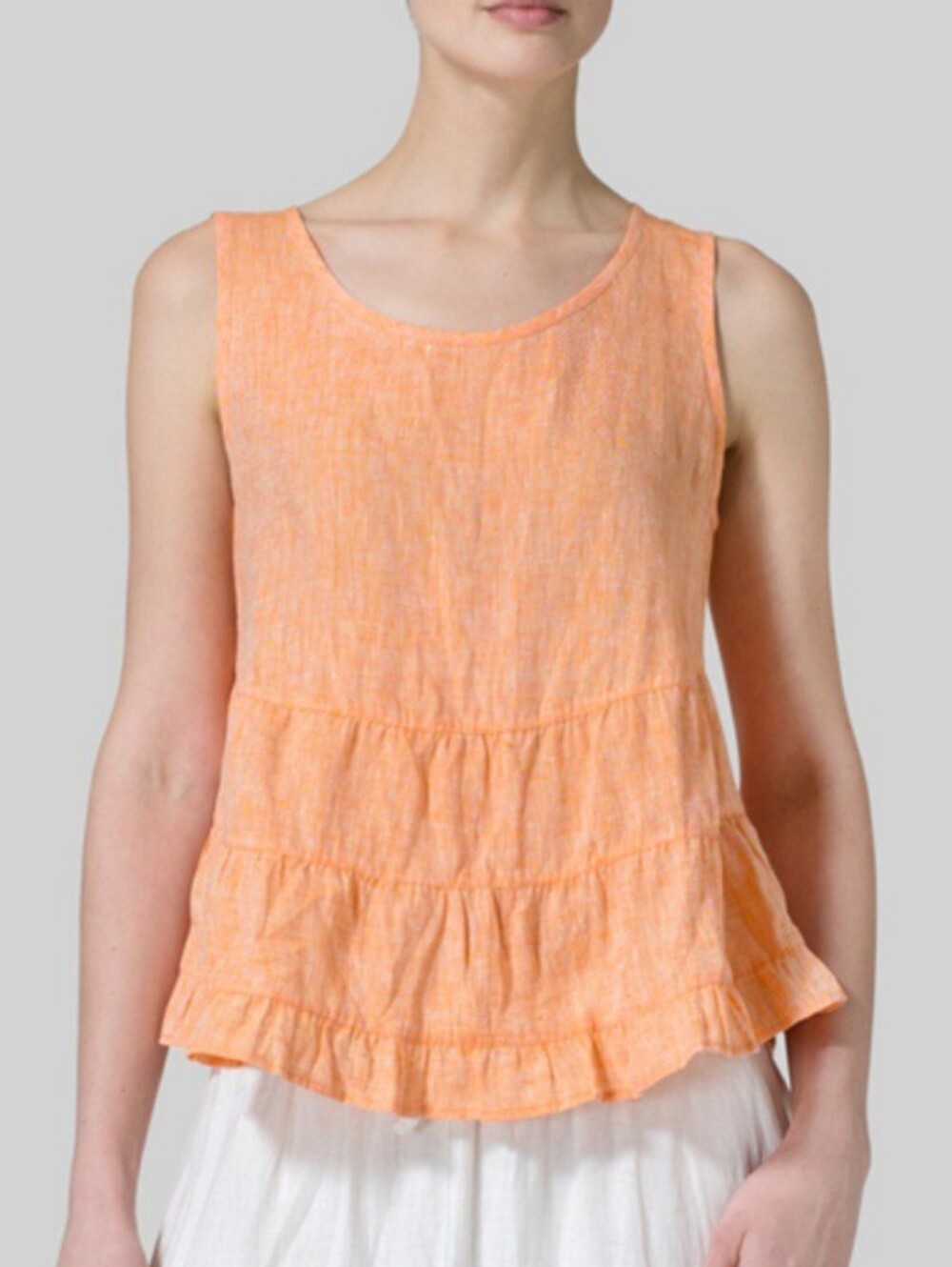 VIVID 100% Linen Sleeveless Pleated Blouse Two Tone Orange